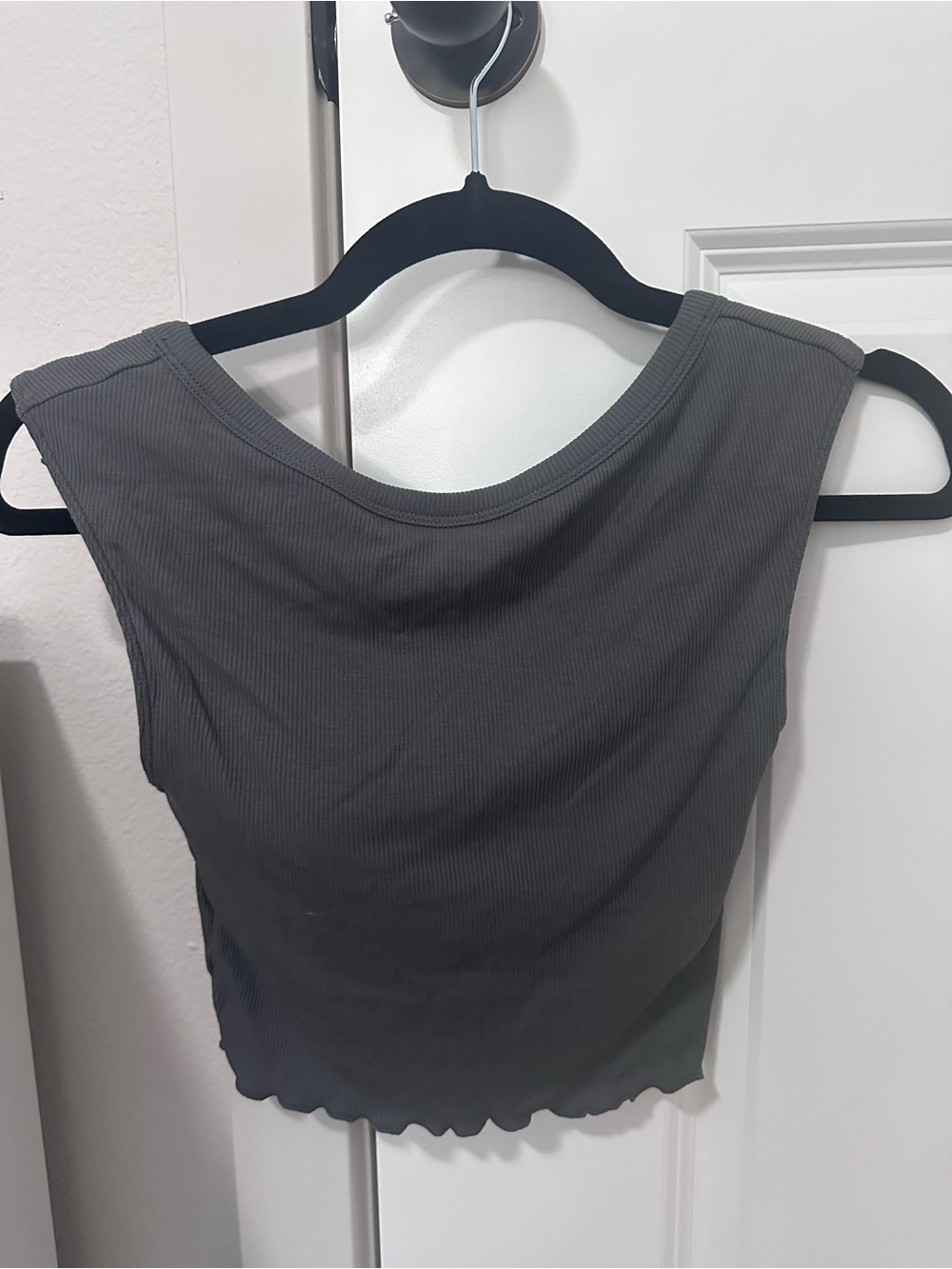 Oysho Ribbed Crop Tank Built in Bra - Charcoal Gray